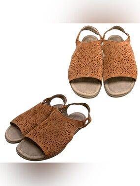 Clarks Tan Laser-Cut Slingback Sandals S9